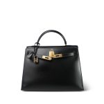 Kelly 32 Black Box Calfskin Gold Plated Y Circle Stamp - Image 8