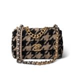 19K Beige/Black Tweed Quilted Houndstooth 19 Flap Small MHW - Image 11