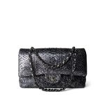 Black Silver Metallic Python Medium Classic Flap - Image 10
