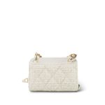 White Tweed Quilted Bow Card Holder On Chain Light Gold Hardware - Image 4