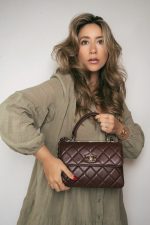 21B Burgundy Lambskin Quilted Trendy CC Small Light Gold Hardware - Image 13