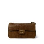 Beige Lizard Mini Rectangular Flap Aged Gold Hardware