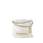 White Calfskin Quilted Mini 22 Bag Aged Gold Hardware