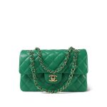 24A Green Caviar Quilted Classic Flap Small Light Gold Hardware - Image 14