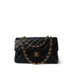 Black Lambskin Quilted Classic Flap Small Gold Hardware - Image 8