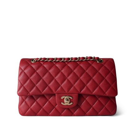19B Red Caviar Quilted Classic Flap Medium Light Gold Hardware