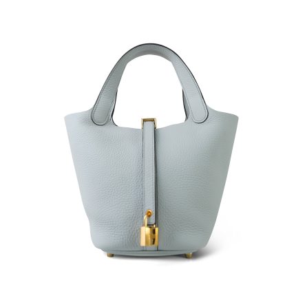 Picotin Lock 18 Bleu Pale Clemence Gold Plated B Stamp