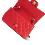Light Red Lambskin Quilted Mini Rectangular Flap Aged Gold Hardware - Image 11