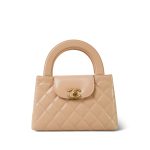 Light Beige Shiny Aged Calfskin Quilted Nano Kelly Shopper Gold Hardware Aged