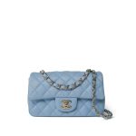 Light Blue Lambskin Quilted Mini Rectangular Flap LGHW - Image 2