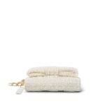 White Tweed Quilted Bow Card Holder On Chain Light Gold Hardware - Image 2