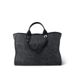 21S Navy/Black Raffia/Tweed Quilted Deauville Tote Large Light Gold Hardware