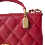 23B Red Caviar Quilted Mini Flap with Handle Flap Aged Gold Hardware - Image 6
