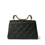 Black Lambskin Quilted Double Chain Top Handle Gold Hardware - Image 3