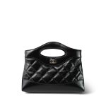 24B Black Calfskin Quilted 31 Nano Shopping Bag Light Gold Hardware