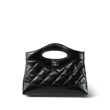 24B Black Calfskin Quilted 31 Nano Shopping Bag Light Gold Hardware