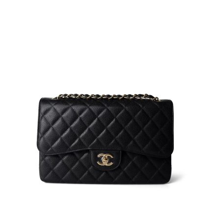 Black Jumbo Caviar Classic Flap GHW