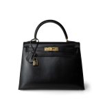 Kelly 28 Sellier Black Box Calfskin Gold Plated Y Circle Stamp
