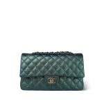 22P Iridescent Green Caviar Quilted Classic Flap Medium Light Gold Hardware