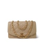 Beige Lambskin Quilted Diana Flap Medium Gold Hardware - Image 8