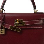 Kelly 28 Rouge H Courchevel Sellier White Stitching Gold Plated F Square Stamp - Image 9