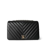 Black Calfskin Chevron Quilted Statement Flap Bag Medium LGHW