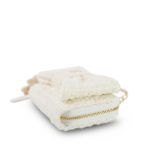 White Tweed Quilted Bow Card Holder On Chain Light Gold Hardware - Image 10