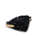 24A Black Sequin Tweed Lambskin Bow Clutch With Chain Aged Gold Hardware - Image 13