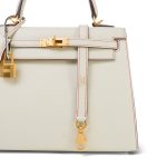 Kelly 25 Sellier Bi-Color Horseshoe (HSS) Craie/Rose Jaipur Epsom Gold Plated A Stamp - Image 3