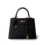 Kelly Sellier 25 Noir Veau Epsom Leather Gold Plated Hardware Y Stamp