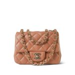 Caramel Lambskin Quilted Square Flap Mini Light Gold Hardware - Image 7