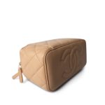 Beige Lambskin Quilted Pearl Crush Vanity Case With Chain Aged Gold Hardware - Image 8