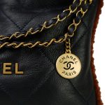 23B Navy Aged Lambskin Brown Sherling Quilted 22 Bag Small Aged Gold Hardware - Image 11