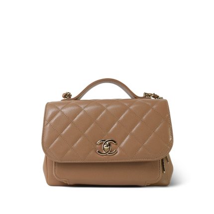 22B Beige Caviar Quilted Business Affinity Medium Flap Light Gold Hardware