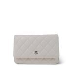 24P White Caviar Quilted Wallet on Chain WOC Silver Hardware