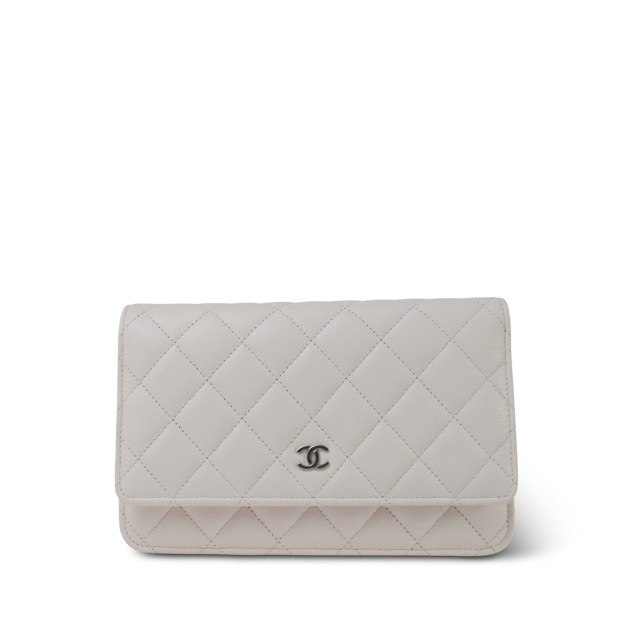 A6C022EF-D6F6-4920-9966-355E7DFBC1ED 24P White Caviar Quilted Wallet on Chain WOC Silver Hardware - Image 1