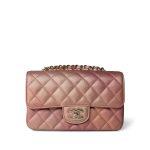 21S Metallic Rose Gold Grained Lambskin Quilted Mini Rectangular Flap - Image 13