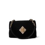 Black Velvet Strass Evening Bag Diamond Lock Flap Bag Aged GHW - Image 8