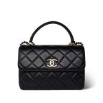 Black Lambskin Quilted Trendy CC Small Light Gold Hardware - Image 2