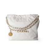 23C White Calfskin Quilted 22 Hobo Bag Small Aged Gold Hardware
