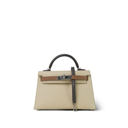 Mini Kelly Sellier II Tri-Color Horseshoe (HSS) Nata/Gris Meyer/Chai Epsom Palladium Plated U Stamp