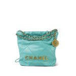 24C Turquoise Calfskin Quilted Mini 22 Bag Aged Gold Hardware - Image 14