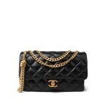 Black Lambskin Quilted Pillow Crush Single Flap Bag Aged Gold Hardware - Image 3