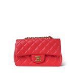 Light Red Lambskin Quilted Mini Rectangular Flap Aged Gold Hardware