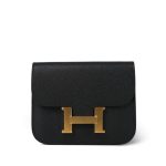 Constance Slim Wallet Black Epsom Gold Plated W Stamp