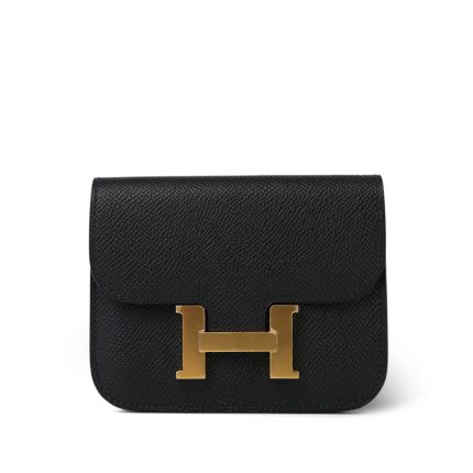 Constance Slim Wallet Black Epsom Gold Plated W Stamp
