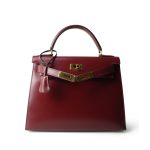 Kelly Sellier 28 Rouge H Box Calfskin Gold Plated W Circle Stamp - Image 6