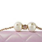 24S Pink Iridescent Lambskin Quilted Pearl Chain Flap Bag Aged Gold Hardware - Image 13