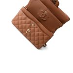 22S Caramel Lambskin Quilted Classic Flap Small Light Gold Hardware - Image 15