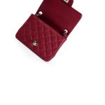 17B Red Caviar Quilted Mini Square Flap Silver Hardware - Image 14
